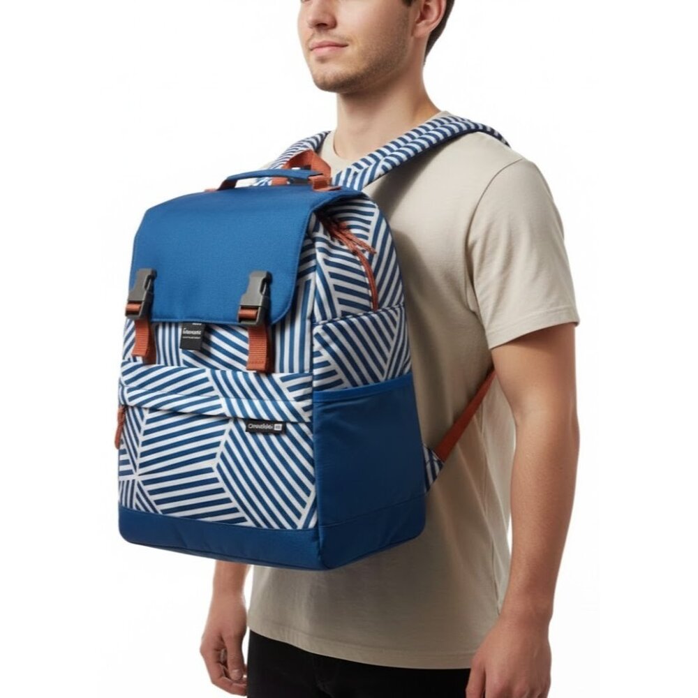 CleverMade Coronado Backpack Cooler 18 Can Insulated Bag Eco Blue Geometric NEW